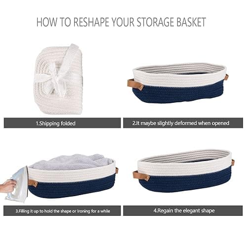 Oradrem Toilet Basket,Woven Storage Basket for Toilet Tank Top Farmhouse Home Decor Organizing Baskets 13"x5.9"x4" Navy Stitching White thumbnail 7