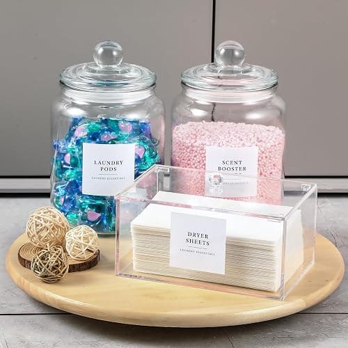 Glass Jars and Dryer Sheet Holder, Dispenser Set with Lids and Labels, Containers for Laundry Room Organization and Storage, Half Gallon Airtight Glass jars, Acrylic Storage Box for Laundry supplies, thumbnail 2