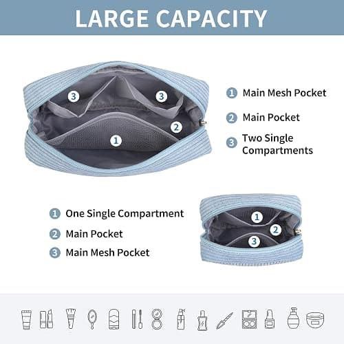 MAGEFY Small Makeup Bag for Purse Mini Cosmetics Bag Corduroy Cute Cosmetic Pouch for Women with Slip-in Pockets thumbnail 3