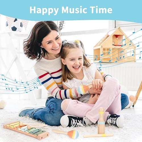 ZJEFUNS Baby Musical Instruments Set Wooden Montessori Toys for Toddlers 1-3 Percussion Instruments Set Modern Boho Music Toys for Kids Preschool Educational. thumbnail 6