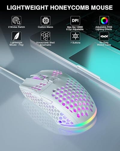 SOLAKAKA SM900 Gaming Mouse Wired with RGB,Adjustable 12800 DPI Wired Gaming Mouse with Side Buttons,Computer Mouse for Laptop/PC,White thumbnail 2