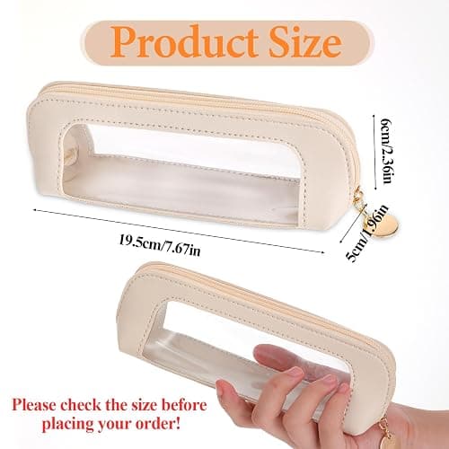 Psyqtsuary Small Clear Makeup Bag, PU Leather Travel Makeup Brush Case Portable Transparent Waterproof Cosmetic Organizer Pouch with Zipper for Women Home Travel Office Cosmetic Storage (Beige) thumbnail 3