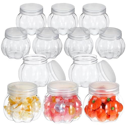 PRETYZOOM Pumpkin Candy Jar Set 150ml Pet 12 Pack | Transparent Pet, 150ml Capacity, 12 Piece Set, Easy to Clean, Reusable Storage - Image 1