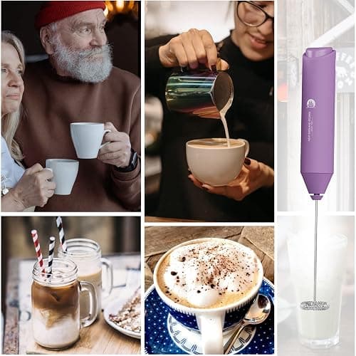 Powerful Milk Frother Handheld Foam Maker, Mini Whisk Drink Mixer for Coffee, Cappuccino, Latte, Matcha, Hot Chocolate, With Stand, Light Purple thumbnail 7