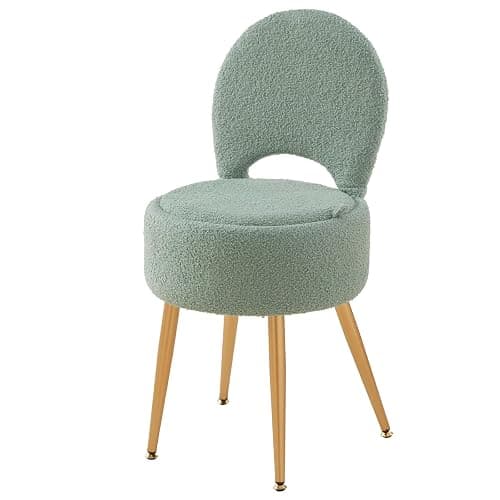 ZYKZYK Small Vanity Stool Chair with Storage and Folding Back,4 Metal Legs with Anti-Slip Feet,Round Ottoman with Velvet Seat, Furry Padded Seat for Makeup, Bedroom (Green, Small) - Image 1