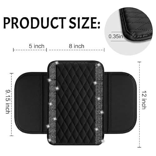 NBTEPEM Bling Car Center Console Cover, Leather Car Arm Rest Cover Cushion with 2 Storage Bags, Universal Automotive Armrest Protector Storage Box, Bling Accessories Interior for Most Vehicles (Black) thumbnail 2
