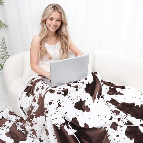 Fleece Blanket King Size - Oversized Soft Plush Cow Print Throw, Full Size Blankets for Bed & Couch - Lightweight Cute Country Home Decor, All-Season Cozy Gifts for Adults & Couples 90" x 108" thumbnail 5
