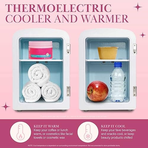 Paris Hilton Mini Refrigerator and Personal Beauty Fridge, Mirrored Door with Dimmable LED Light, Thermoelectric Cooling and Warming Function for All Cosmetics and Skincare Needs, 4-Liter, White - White thumbnail 5