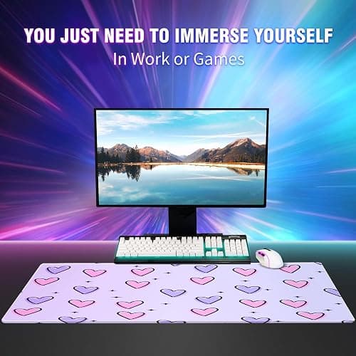 FCZ Large Gaming Mouse Pad 35.4''x15.7'' Pink Purple Love Hearts Extended Non-Slip Soft Rubber Mousepad Desk Mat for Desktop Office Stitched Edges Waterproof Keyboard Mat for Computer Laptop thumbnail 7