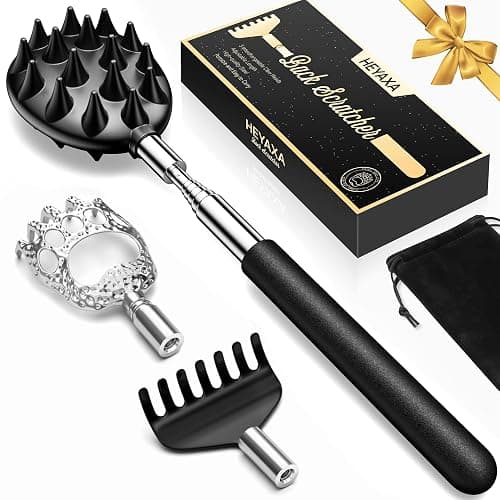 Telescoping Back Scratcher with 3 Detachable Heads, Gifts for Christmas, Stocking Stuffers for Men, Women, Him, Her, Dad, Funny White Elephant Gifts for Adults, Gift Box Included - Image 1