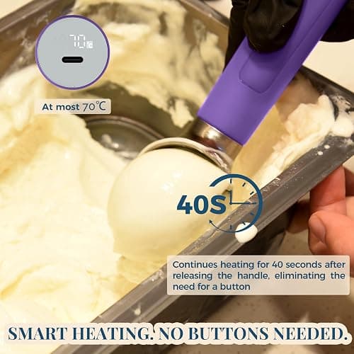 Heated Ice Cream Scoop Rechargeable, Electric Warming Ice Cream Scooper with LED Display, Heats to 158°F for Hard Ice Cream, Easy for Seniors & Kids, IP67 Waterproof (Royal Purple, 2oz) thumbnail 2