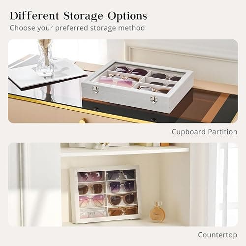 Lolalet Sunglasses Organizer Tray, 8 Grids Velvet Glasses Eyewear Holder Trays, Sunglass Display Drawer Storage for Women Men -Lid, Beige thumbnail 5