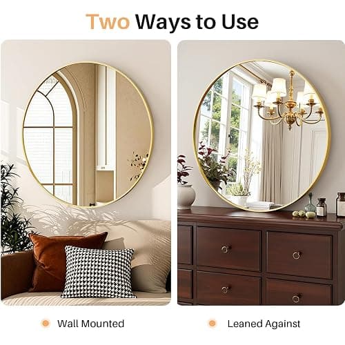 Bathroom Mirror for Wall, 20 Inch Round Mirror, Matte Gold Metal Framed Circle Vanity Mirror for Bathroom Bedroom Living Room Entryway, Anti-Rust, Tempered Glass, Hanging or Leaning thumbnail 5