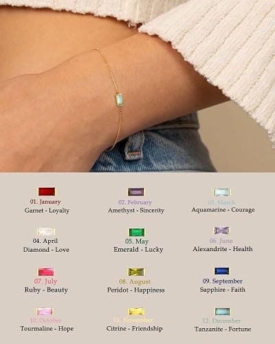 FUNEIA Birthstone Gold Bracelets for Women Non Tarnish Trendy Dainty 14K Gold Plated Bracelet Stack Stackable Blue Green May Emerald Friendship Bracelets Jewelry Gifts for Mom Best Friend thumbnail 3