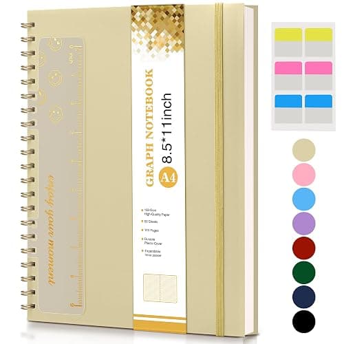 Graph Paper Notebook, Spiral Notebook Journal 8.5” x 11”, A4 Large Grid Notebooks for Women Men, 100 GSM Graph Paper, Plastic Hardcover Spiral Graphing Journals for Work School Engineerin, Yellow - Image 1