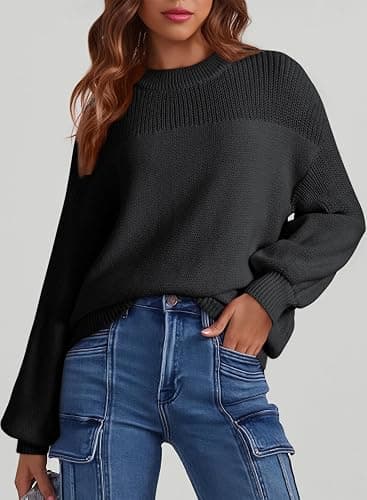 Dokotoo Women's Casual Long Sleeve Sweaters Loose Crewneck Knit Solid Pullover Sweater Jumper Tops thumbnail 2