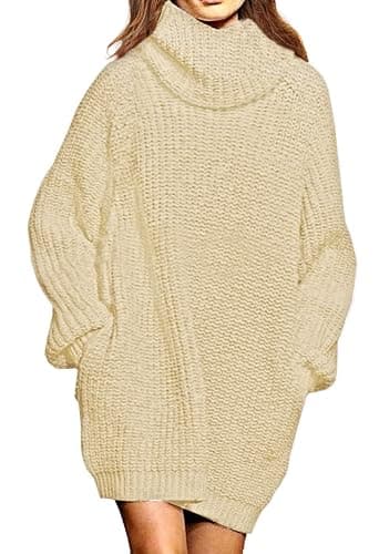 Pink Queen Women's Loose Turtleneck Oversize Long Pullover Sweater Dress - Image 1