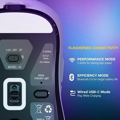 ATTACK SHARK X3 Wireless Gaming Mouse, 49g Ergonomic Computer Mouse, Triple Modes PAW3395 26K DPI Optical Sensor, 200h Battery Life, Programmable Buttons, Gaming Accessories for PC/Laptop/Mac (White) thumbnail 5