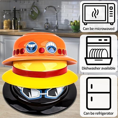 Clakioom 3 Piece Anime Ramen Bowl, Ramen Bowl Set,Straw Hat Design Japanese Ramen Ceramic Bowl Set of 9 with Chopsticks and Spoon thumbnail 5