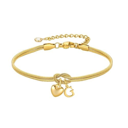 M MOOHAM Initial Knot Bracelets for Women - 18K Gold Plated Initial Knot Bracelets for Women Teen Girls, Trendy Letter A-Z Love Charm Bracelet Dainty Jewelry Womens Bridesmaid Birthday Gifts - Image 1
