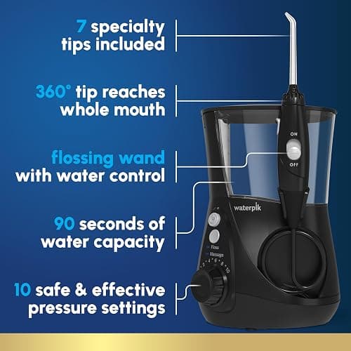 Waterpik Aquarius Water Flosser For Teeth Cleaning, Gums, Braces, Dental Care, Electric Power With 10 Settings, 7 Tips For Multiple Users And Needs, ADA Accepted, Black WP-662, Packaging May Vary thumbnail 2