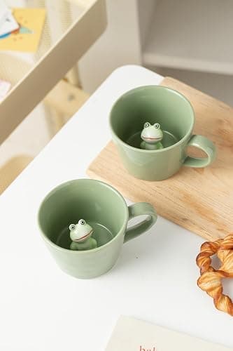 DIHOclub Frog Coffee Cup Hidden 3D Animal Inside Mug,Garden series Handmade Figurine Mugs 12OZ(Green) thumbnail 4