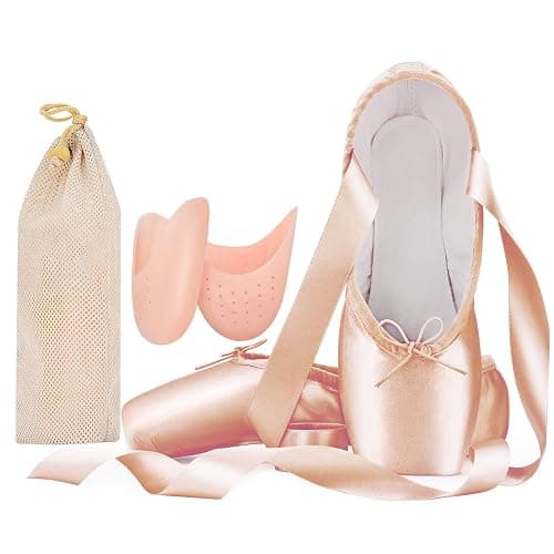 IJONDA Adult Ballet Pointe Shoes for Girls Women with Toe Pads and Mesh Bag - Image 1