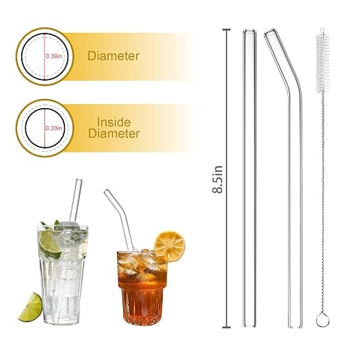 CEDIDJAC 16 PCS Reusable Glass Straws Set 6 Straight & 6 Bent Clear Drinking Straws (8.5''x10mm) with 4 Cleaning Brushes，Perfect for Smoothies, Milkshakes, Coffee, Juice, Milk, Cocktails thumbnail 3