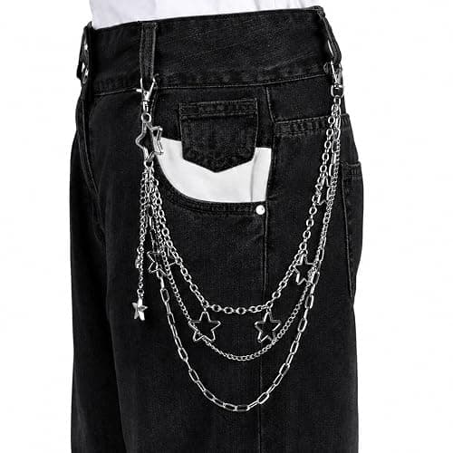 Gothic Silver-Tone Layered Star Pants Chain, Wallet Chain Punk Chains Cute Hip Hop Star Lock Charm Jeans Chains Goth Grunge Emo Punk Accessories for Women Men - Image 1