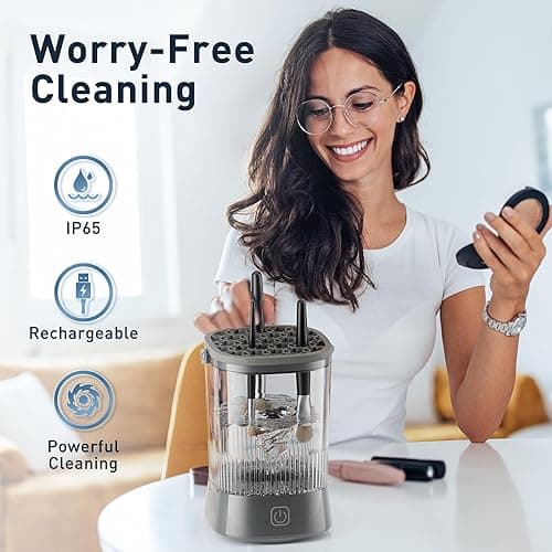 Electric Makeup Brush Cleaner - 9000 RPM Makeup Brush Cleaning Machine, IP65 Waterproof Automatic Makeup Brush Cleaner for Makeup Sponges and Brushes(Gray) - Gray thumbnail 7