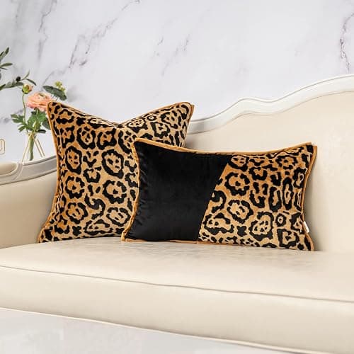Yangest Black and Gold Square Pillow Cover Cut Velvet Leopard Print Cushion Cover Luxury Modern Pillowcover for Couch Living Room Bedroom,18x18 Inch thumbnail 5