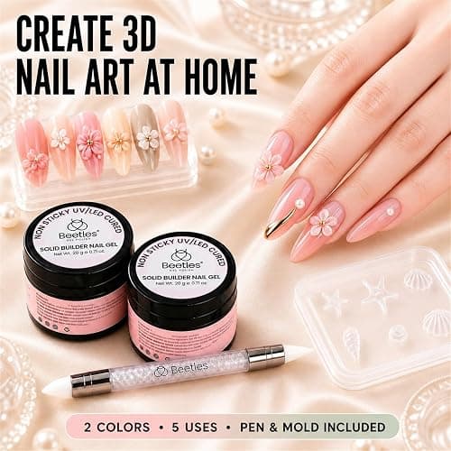 Beetles 3D Gel Nail Art, 2 Pcs Clear & White with Sculpting Pen and 3D Mold | 5 in 1 Non-Sticky Hand Sculpting Building, Beginner Friendly DIY UV Nails at Home,Sandy Glow thumbnail 5
