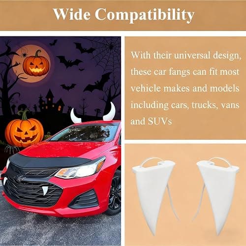 2 Pcs Halloween Decoration Car Teeth with Cable Tie, Bumper Funny Decor, Vampire Fangs Teeth, Fits Cars, Truck, SUV, Spooky & Fun Car Fangs for Front Grille, 2.5" W 4.6" L, Perfect for DIY Enthusiasts thumbnail 5