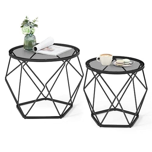 VASAGLE Couchtisch rund, 2er Set, Wohnzimmertisch, Beistelltisch, modern, abnehmbare Tischplatte, für Wohnzimmer, schiefergrau-tintenschwarz LGT040B03 - Schiefergrau + Tintenschwarz - Image 1