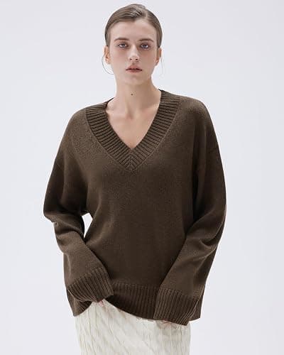 SUUKSESS Women Cashmere Oversized V Neck Pullover Sweaters Long Sleeve Jumpers thumbnail 6