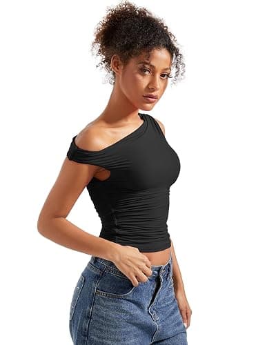 SUUKSESS Women Off Shoulder Tops Sleeveless Shirts Y2K Going Out Crop Tank Top thumbnail 2