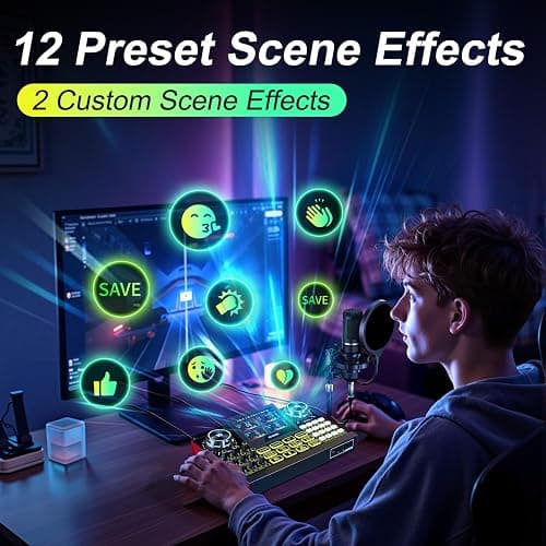 Podcast Microphone Bundle with Live Sound Card Audio Mixer, Podcast Equipment Bundle Sound Board with 3.5mm Condenser Microphone for Pc/Phone Live Streaming Singing Gaming,Voice Changer, Denoise thumbnail 8