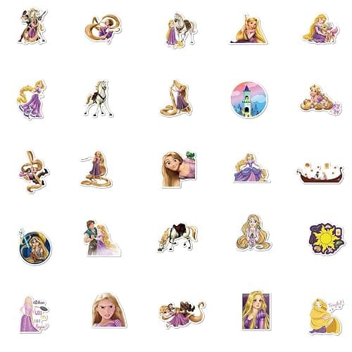 50Pcs Mixed Cartoon Tangled Stickers Gifts for Kids Girl Laptop, Cute Waterproof Vinyl Cartoon Rapunzel Decal for Teen Water Bottle Bike Guitar Phone Skateboard Luggage (Tangled) thumbnail 4