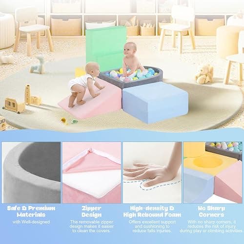 CAMELUS Toddler Climbing Toys Indoor, Baby Foam Climbing Blocks with Ball Pit for 1-3 Years Old, 6-Piece Soft Play Set Climbing Blocks, Climb Crawl Activity Play, Birthday (Balls not Included) thumbnail 5