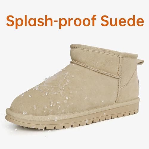 EVELLYHOOTD Genuine Suede Ankle Snow Boots for Women Men-Water Resistant Warm Flat Padded Winter Fuzzy Mini Boots with Cozy Faux Fur Lining thumbnail 5