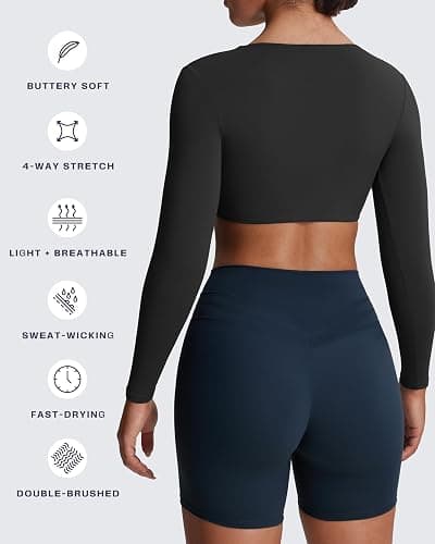 Aoxjox Long Sleeve Crop Tops for Women Sienna Twist Deep V Workout Cropped T Shirt Top thumbnail 5
