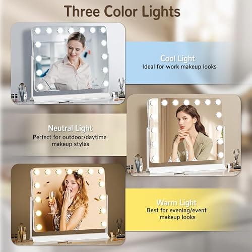 Hollywood Vanity Mirror with Lights, 60x53cm Lighted Makeup Mirror with 15 Dimmable Bulbs, 360° Rotating, 3 Lighting Modes, Smart Touch Control, USB & Type C Output Port, Gift for Women and Girls thumbnail 5