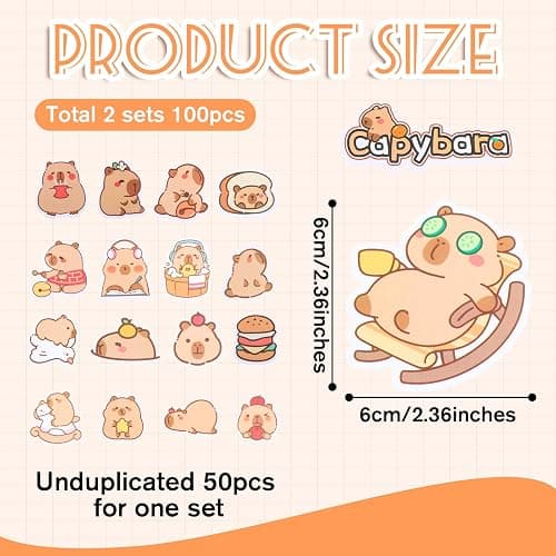 100pcs Capybara Stickers Cute Cartoon Animal Decals Vinyl Waterproof Kawaii Stickers Nature Party Favors & Gifts for Adults Teens Girls Water Bottle Laptop Luggage Helmet Scrapbook Motorcycle Guitar thumbnail 3