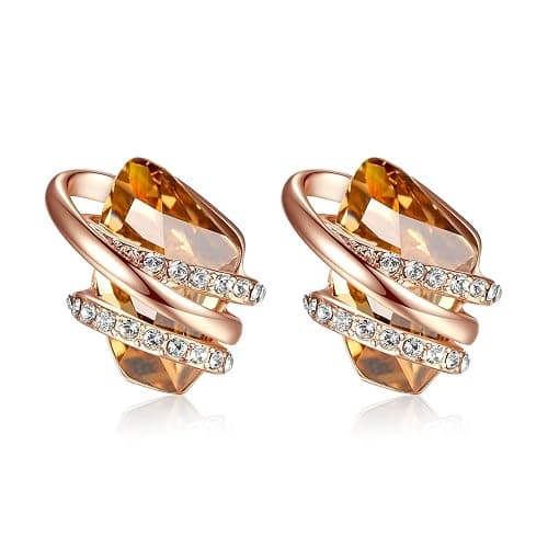 Leafael Wish Stone Stud Earrings with Birthstone Crystals, 18K Rose Gold Plated or Silver-tone - Image 1