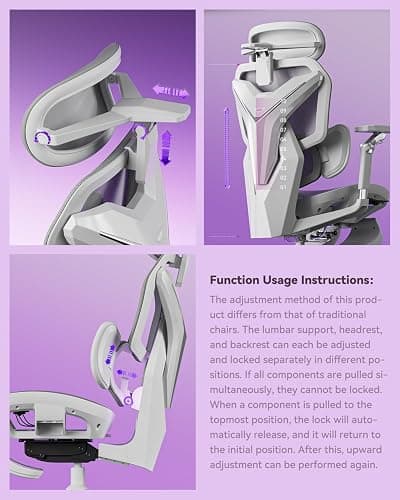 AutoFull G7 Ergonomic Gaming Chair Office Chair, 3-Zone Dynamic Lumbar Support, 360° Armrests, CloudTech Mesh, 140° Recline, Footrest, Detachable Back Armor, Desk Chair for Office & Gaming, White thumbnail 9