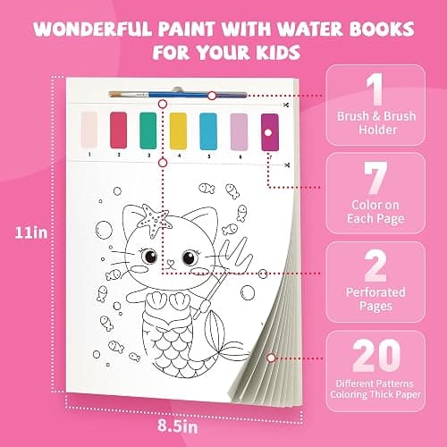 3PCS Paint With Water Books for Kids 20 Page Each,Unicorn Mermaid & Dinosaur Watercolor Paint Book Set for Kid,Toddlers Color Coloring Painting Drawing Set,Mess Free Toys Gifts for Kid Age 3 4 5 6 7 8 thumbnail 3