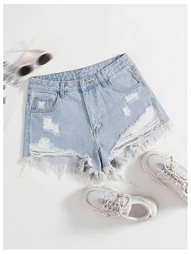 SOLY HUX Women's Ripped Raw Hem Jean Shorts High Waisted Straight Leg Denim Shorts Streetwear thumbnail 2