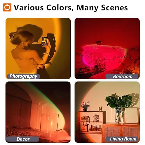 easeking LED Sunset Lamp Projector,Multicolor Changing with USB Port,Sunset Light 180°Rotation for Room Decor,Sunset Lamp for Bedroom,Photography Party,Tiktok Live,Gift for Halloween, Christmas thumbnail 6