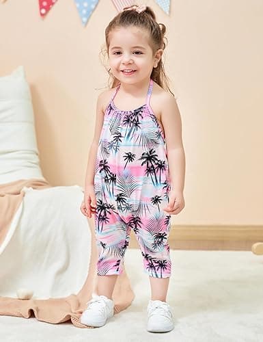 Lindanina Backless Strap Slouch Jumpsuit for Toddler Girls Cute Harem Halter Romper Pants with Pockets thumbnail 3