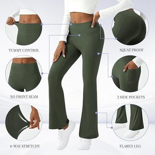 COPYLEAF Womens Yoga Pants with Pockets High Waisted Flare Leggings Bell Bottom Yoga Dress Pants Seamless Bootcut Pants thumbnail 3